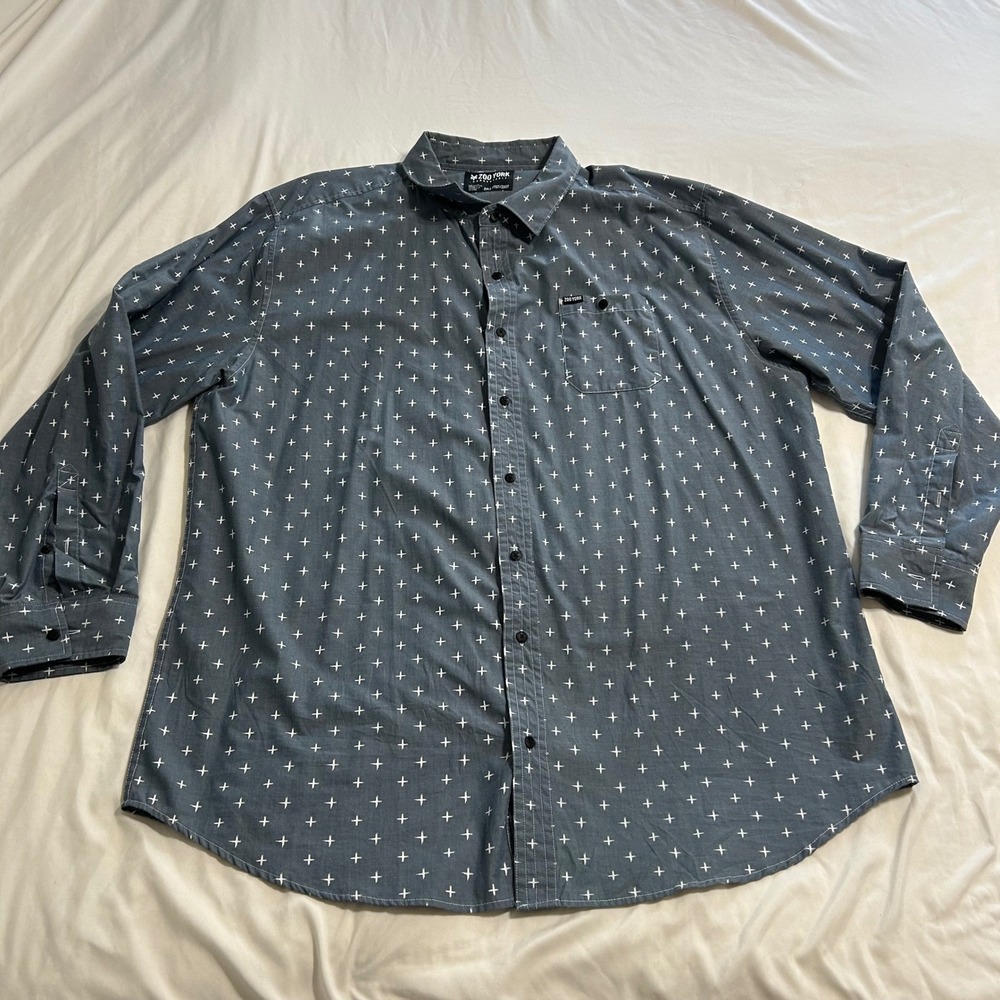 Zoo York Mens 2XLT Long Sleeve Button Down Shirt Blue Cross Print Tall 2XL